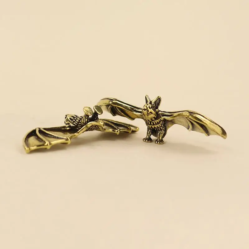 .Hot Sale-Vintage Brass Bat Figurine Mini Metal Animal Statue Antique Craft Ornament Desktop Decor Creative Gifts