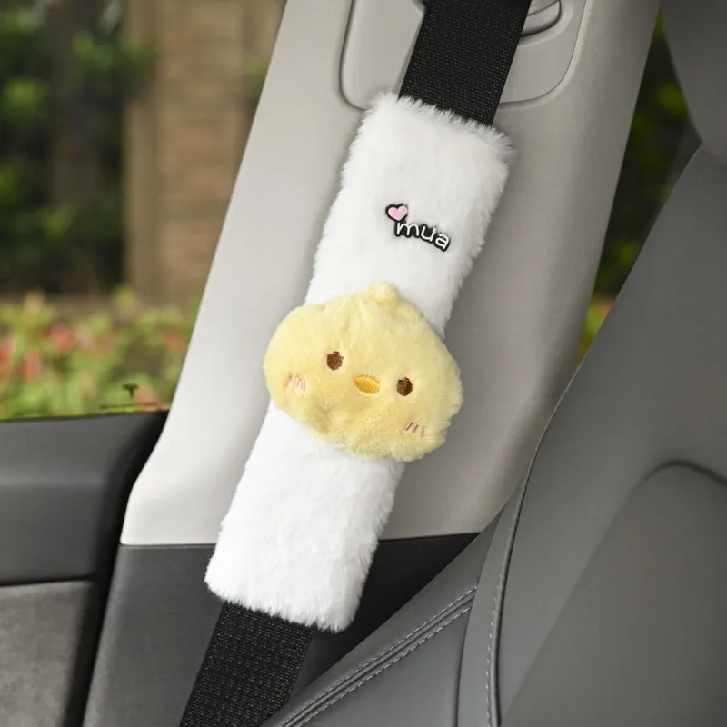 1/2pc Cute Cartoon Chick Car Seat Belt Cover Imitation Rabbit Fur Auto Seatbelt Shoulder Pad Soft Plush Creative Design