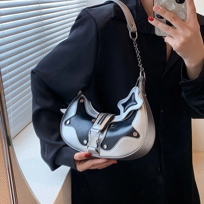 JulioFlorcer Punk Bag Gothic Tote Purse Y2K Cool Style Trendy Women Shoulder Hobo Bags Rock Fashion Girls Handbag