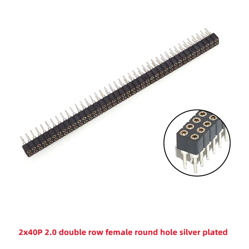 5 Stück Rundloch-Stiftleiste, 2,0 mm/2,54 mm Rastermaß, Buchse/Stecker, einreihig, 1 x 40 P, Reihe, 2 x 40 P, zweireihiger Stift, runder Stift, vergoldet