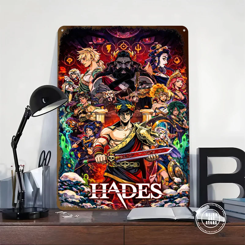 Hades Game Characters Tinplate Poster Customized Wall Art Vintage Metal Signs Retro Plates for Interior Decoration Living Room