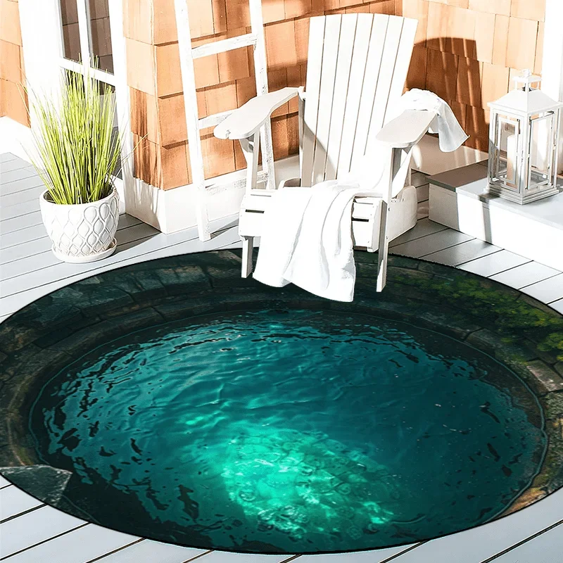 ~O~3D Seawater Visual Design Round Rug – Non-Slip Floor Mat for Living Room, Bedroom & Home Decor