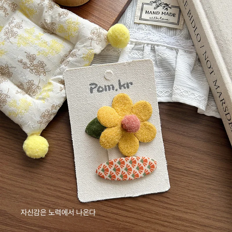 

2 шт., новые милые детские шерстяные зажимы в корейском стиле с цветком, BB-зажимы с челкой, боковые зажимы для девочек