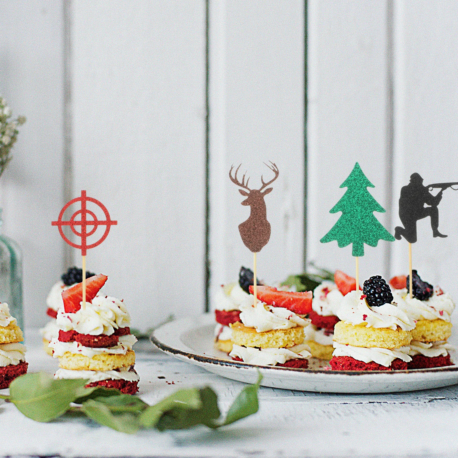 

12Pcs Cake Pick Hunting Theme Birthday Cupcake Topper for Party Food Decorations Easy to Use Sturdy Safe Lightweight