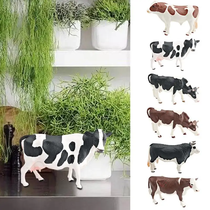 Estatueta realista de vaca de fazenda, estátua realista de vaca fofa, estatueta de animal de fazenda interna e externa, ornamentos de mesa, adereço de cena