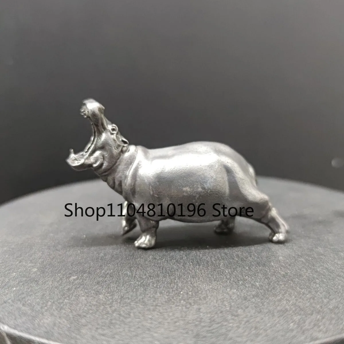 Open Mouth Hippo Model Statue Old Black Brass Collection Car Lucky Ornament