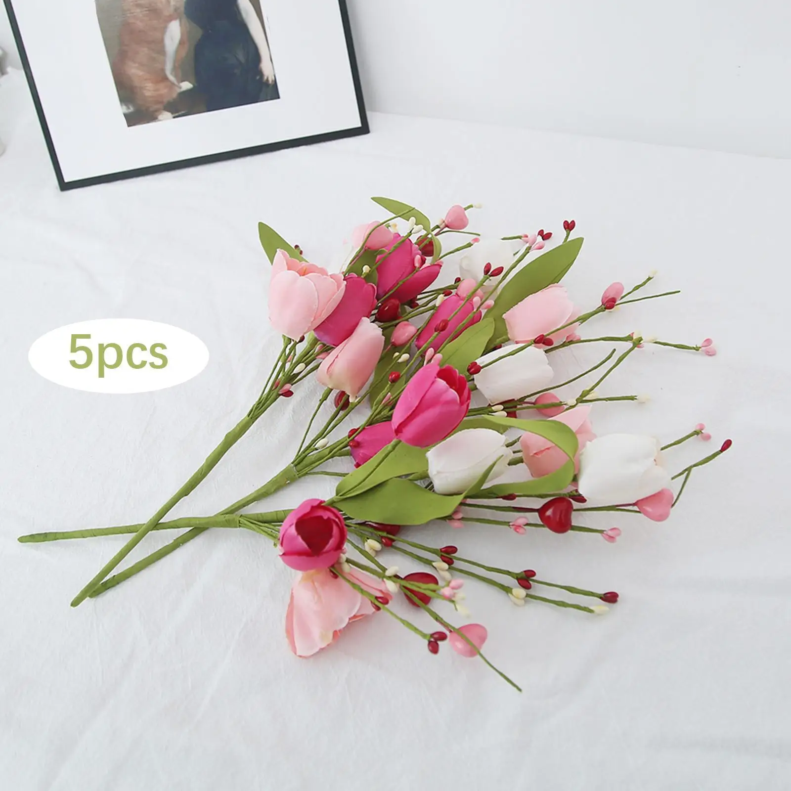 5Pcs Artificial Tulip Flower Branches Gift for Farmhouse Festival Mother Day