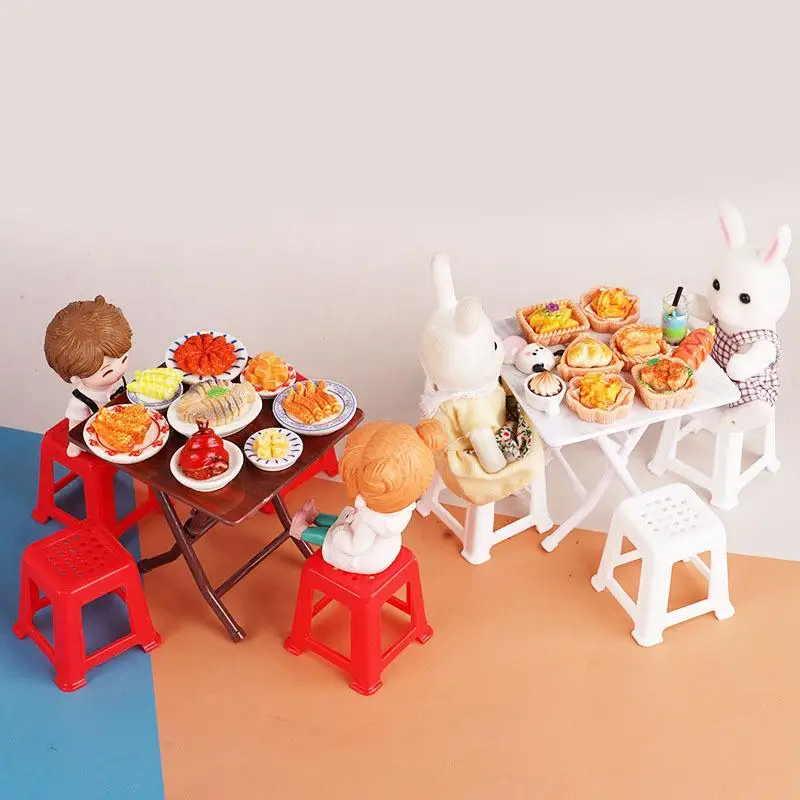 Juego de mesa y sillas de simulación para casa de muñecas, Mini muebles de decoración, accesorios para casa de muñecas, juguete para juego de imitación, 1/12