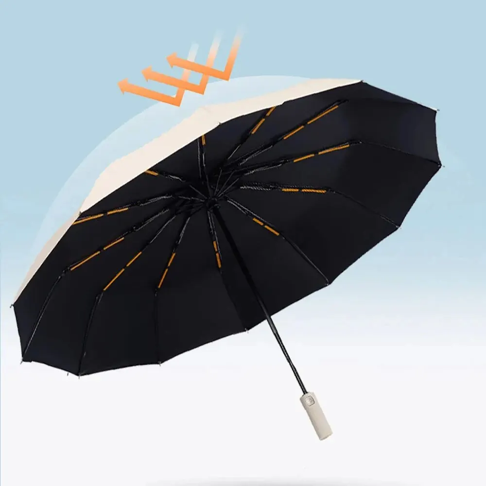 1pc Wind Resistant Folding Automatic Umbrella Rain Black Coating 12 Bones Parasol Rain Auto Luxury Big Windproof Umbrellas