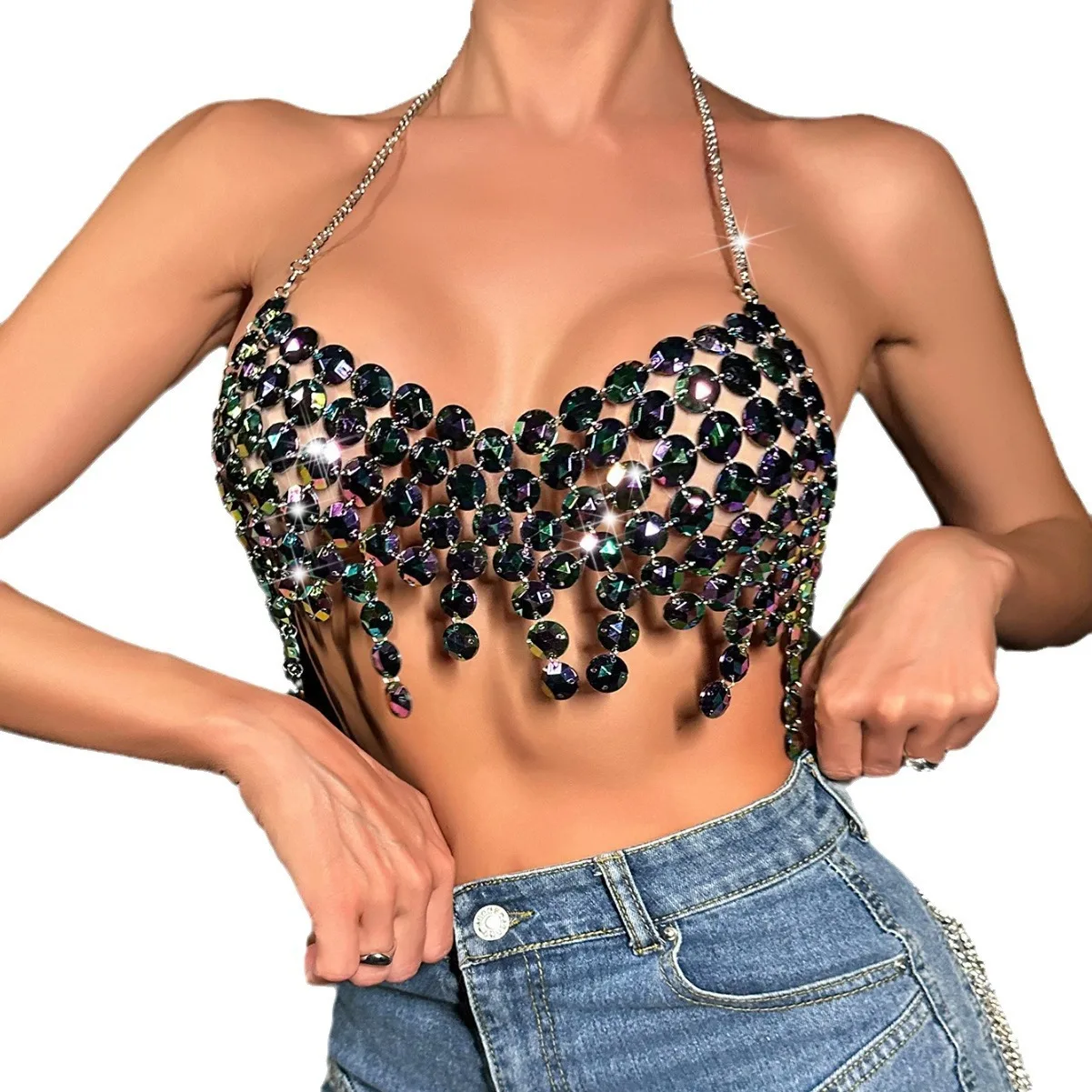 

2023 Fashion New Colorful Sexy Hanging Neck, Bareback Strap Top, Women's L21197
