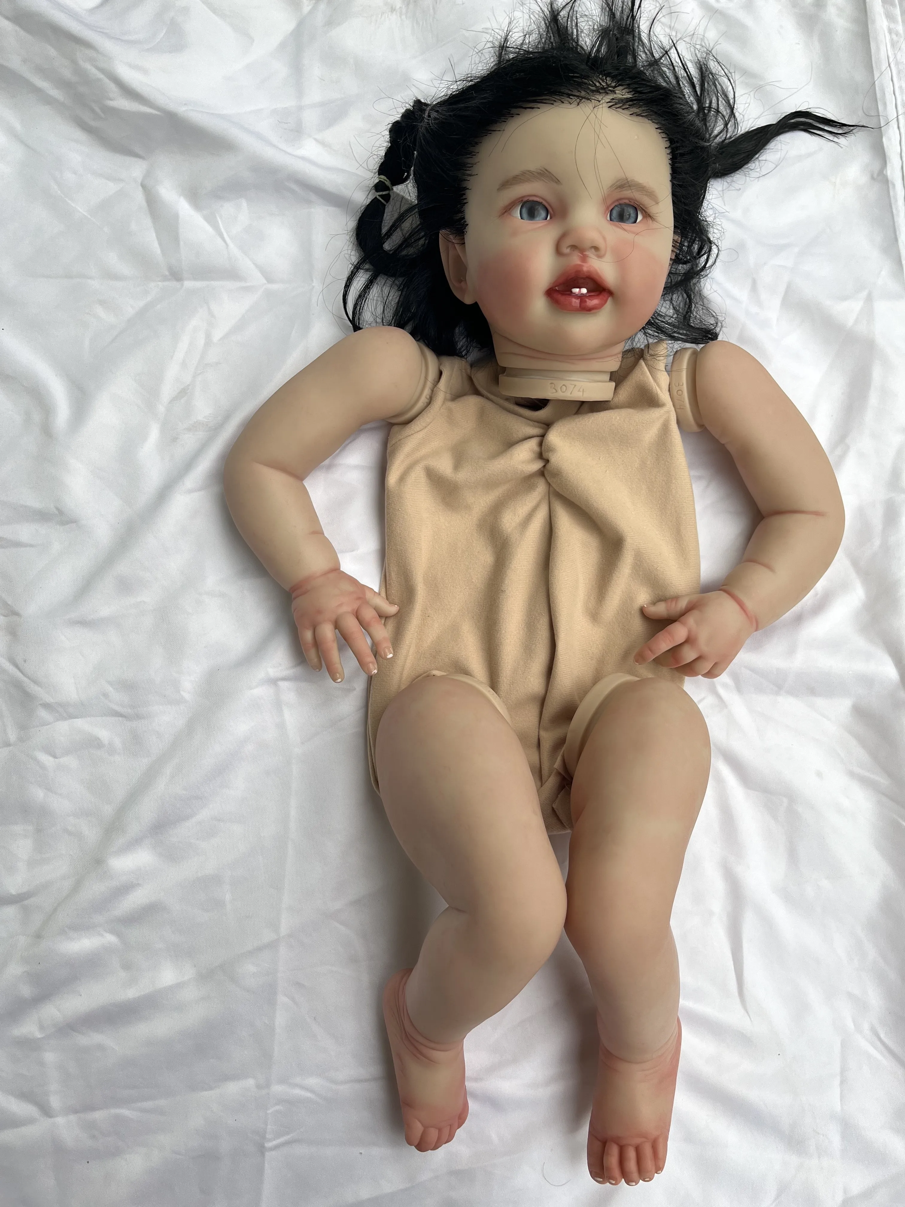 

FBBD Customized Limited Supply 24inch Reborn Baby Doll Lottie With Hand-Rooted Black Hair Pianted Kit DIY Part With Cloth Body