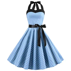 Vintage Dress Women Summer Sexy Polka Dot Print Halter Party Dresses Vestidos Robe Pin Up Rockabilly Y2K Dress