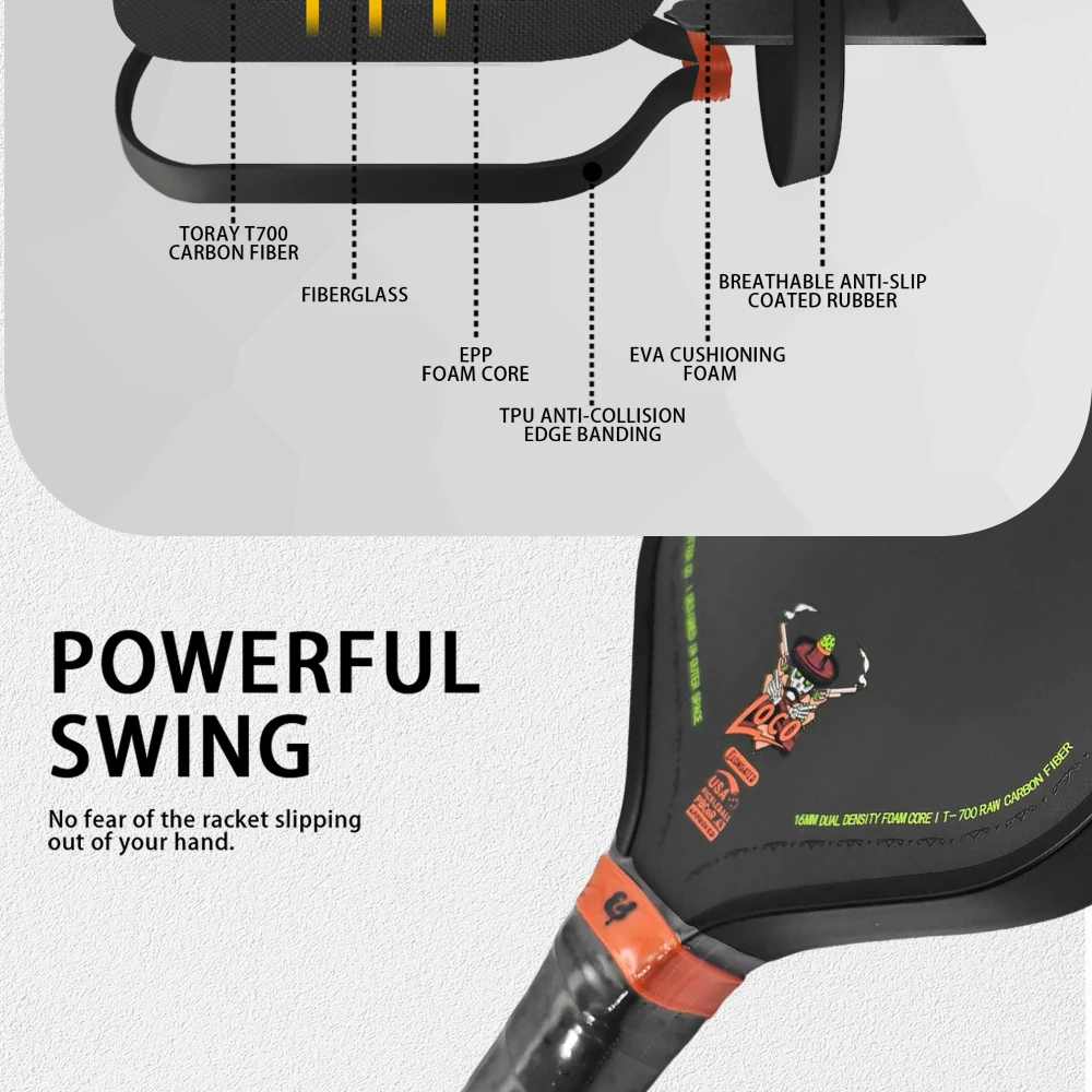 16mm Verlängertes Pickleball-Schläger T700 Carbonfaser-Oberfläche Doppelte Schaumkern-Dichte Leichter Kontrollschläger für Training – Detail 7
