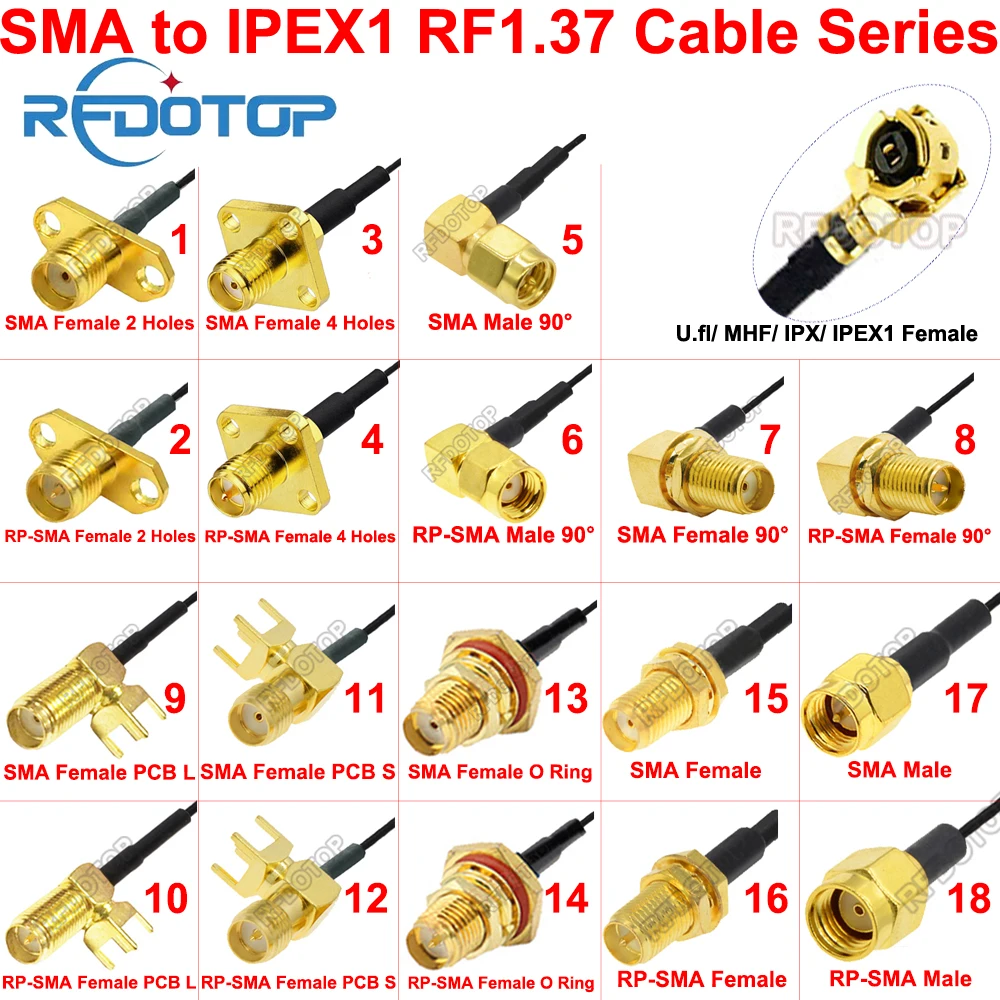 1PCS SMA-J to uFL/u.FL///-1 Female Conector RF1.37 Cable RF Jumper Pigtail for WiFi Antenna 1-K to RPSMA Male Plug