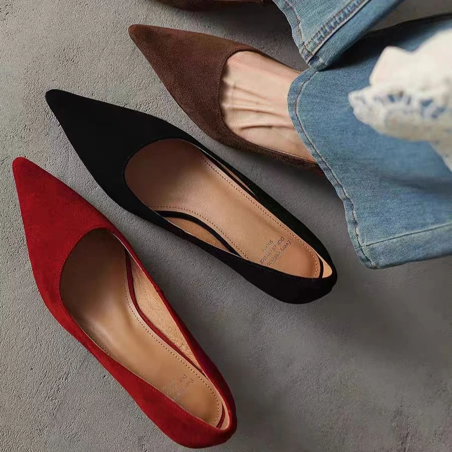 Otoño Simple elegante 5 cm tacones altos Stiletto zapatos de mujer puntiagudos etiqueta negra zapatos individuales profesionales zapatos de boda 1