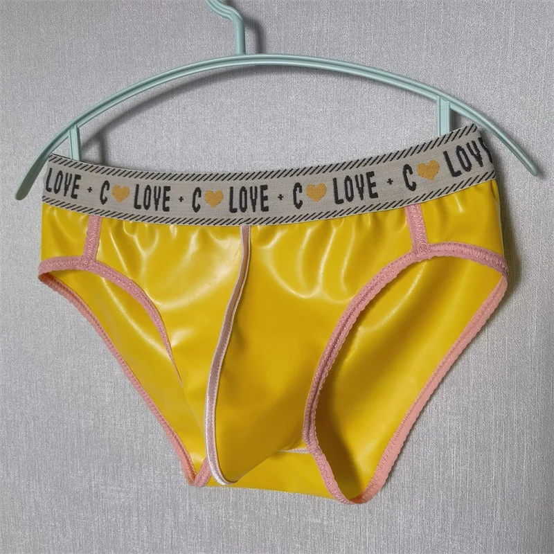 ‌Men Comfortable Stretchy Latex Underwear Sexy Solid Color Triangle Briefs Elastic Waistband Mens Underpants Breathable Low