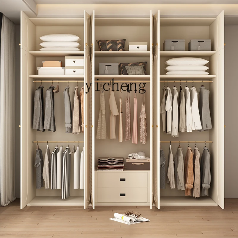 

LSL French Style Solid Wood Home Bedroom Wardrobe American Light Luxury Cherry Wood Rattan Storage Cabinet
