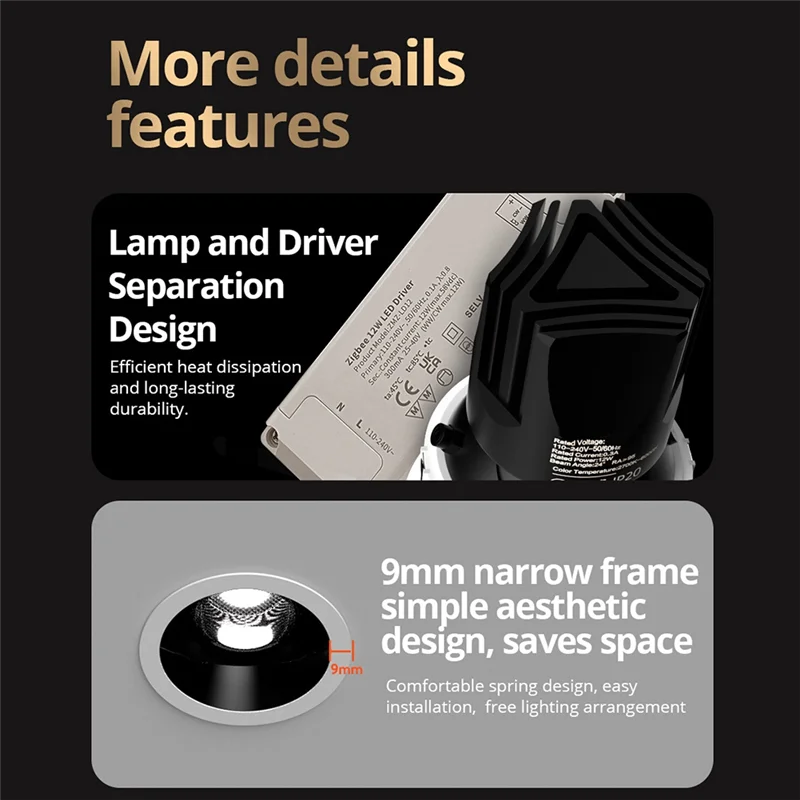 

AA76-Tuya Zigbee Smart Dimming Spotlight 12 Вт Светодиодный прожектор с антибликовым покрытием Круглый встраиваемый угол с регулируемым углом 24 ° Угол