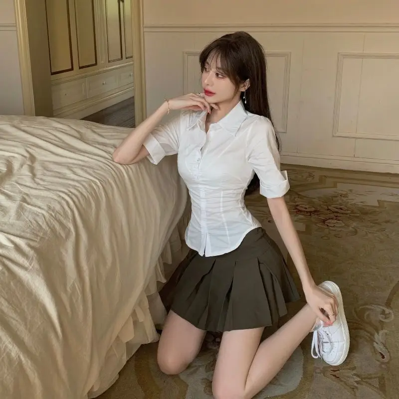 

Shirts Women Slim Sweet All-match Preppy Elegant Fashion Thin Leisure Sexy Streetwear Cozy Korean Style Tender Young Ins Basic