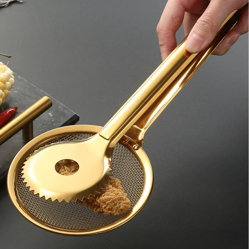 Gold Stainless Steel Food Clip Fried Food Clip Creative Steak Drain Filter with Filter Mesh Leakage Kitchen Tools