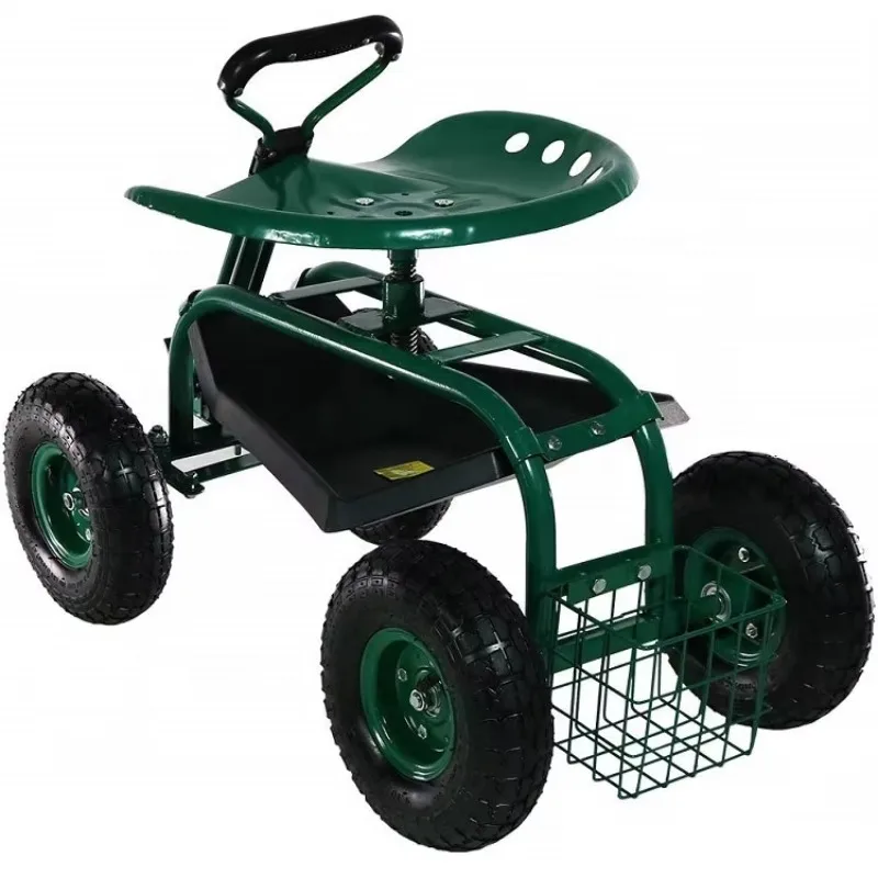 

Outdoor Garden Rolling Tractor Work Seat Cart Scooter with Telescoping Handle