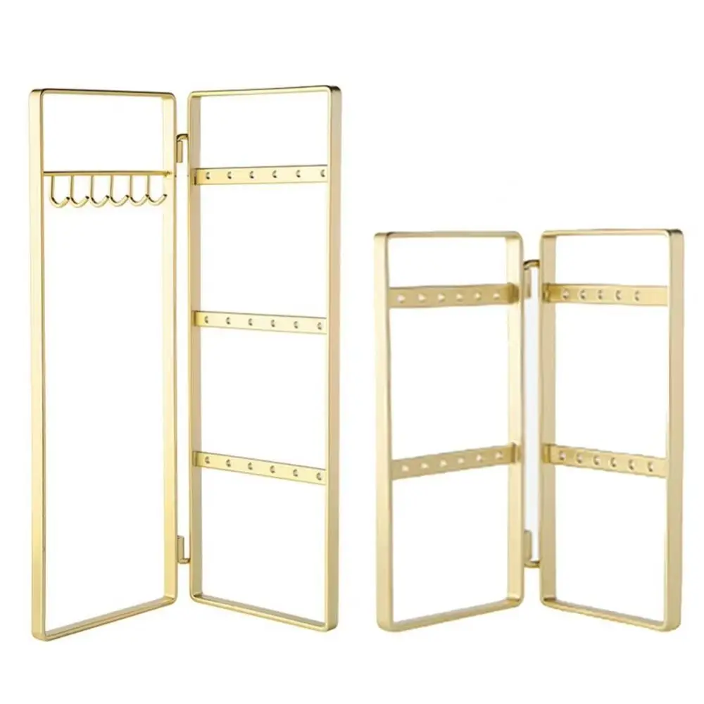 

Foldable Jewelry Rack Nordic Style Gold Bracelet Organizer Rack Space Saving Multi-hooks Earrings Storage Shelf for Pendant