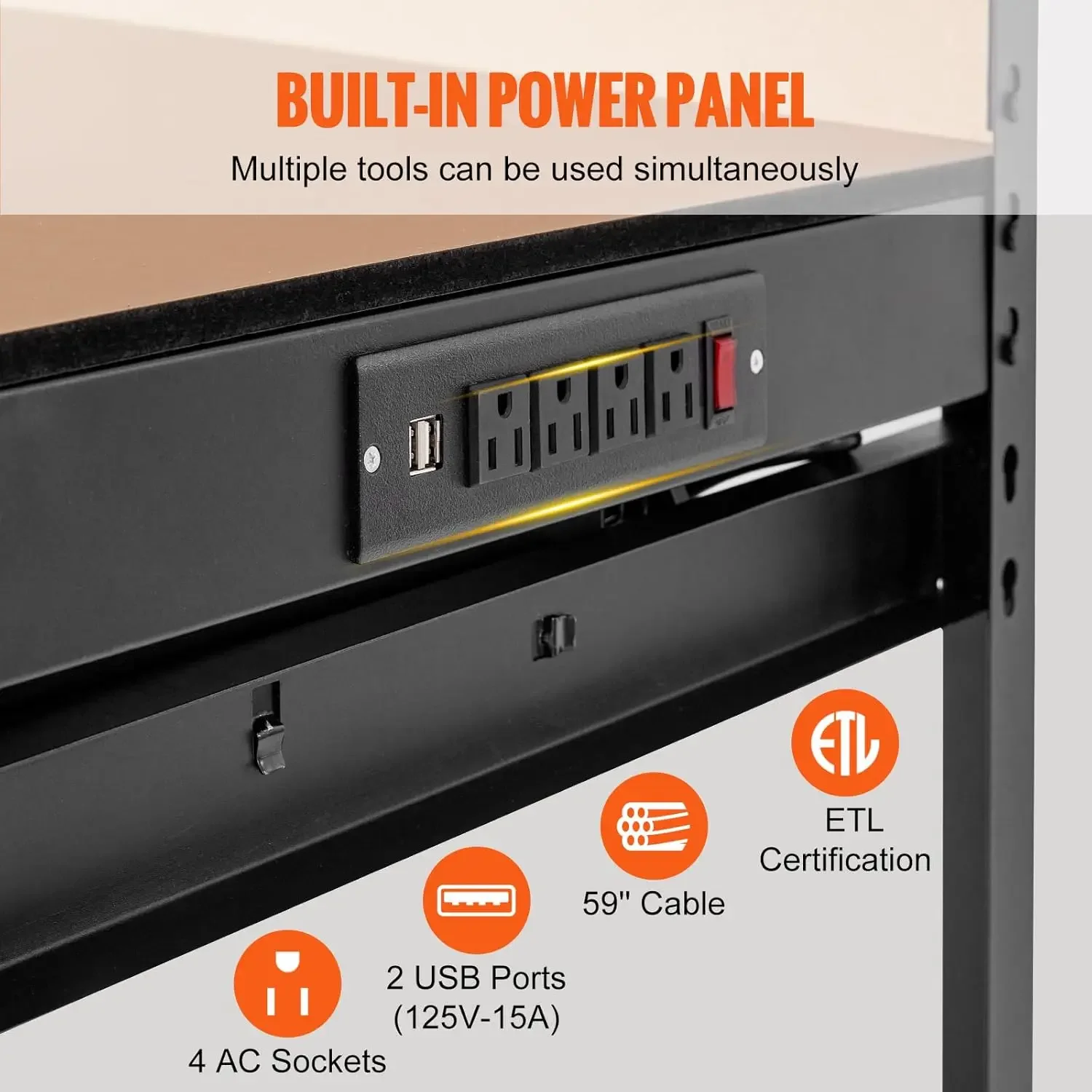 A3 Steel Workbenches Workbench for Garage max 1500W Heavy Duty Work Bench 220lbs Weight Capacity 0.47" Bench top Thickness