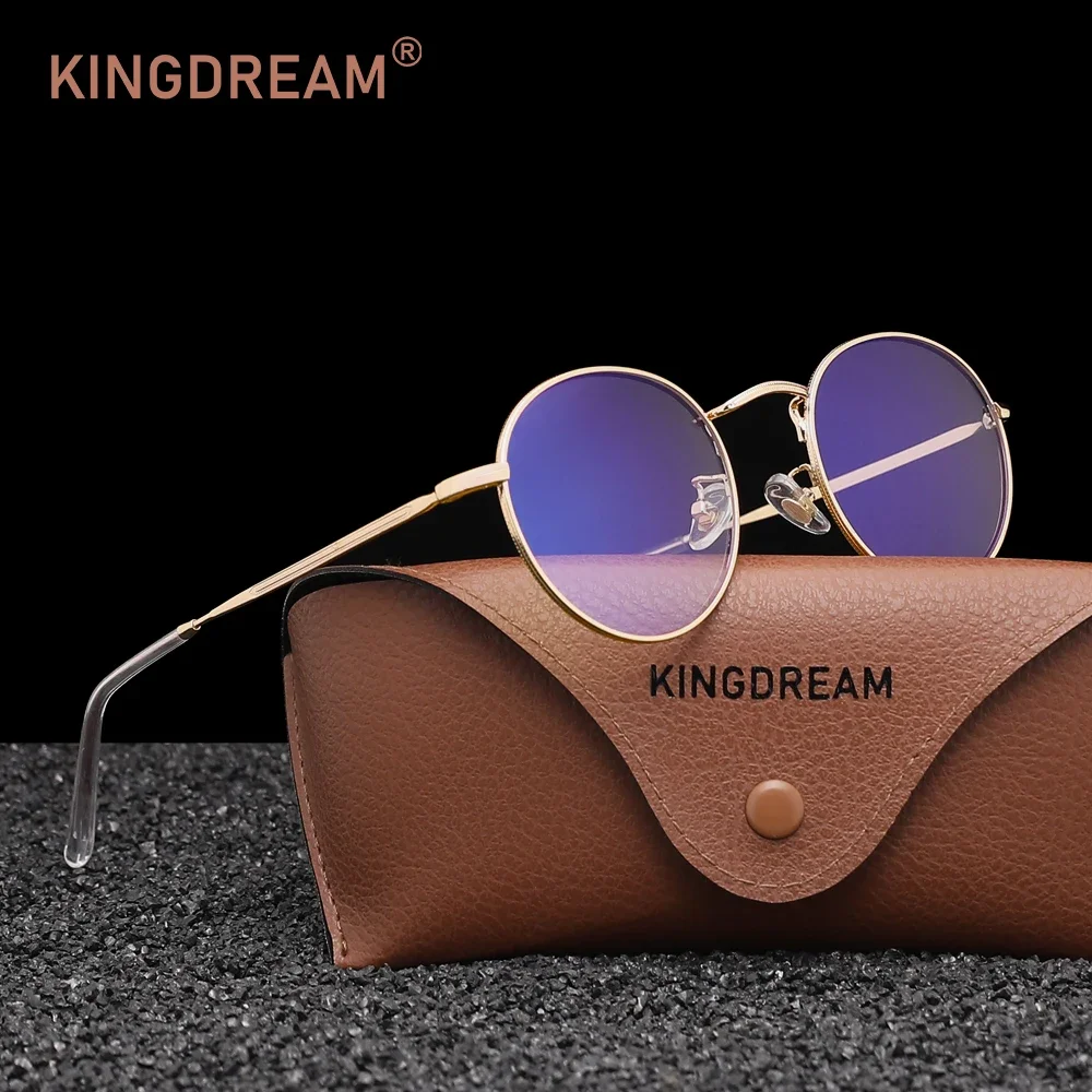 KINGDREAM Runde Anti-Blaulicht-Brille für Herren/Damen, Legierung, transparente Gläser, Blaulicht-blockierende Brille