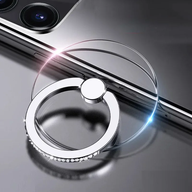 Cell Phone Ring Holder Stand Diamond Transparent Finger Grip Clear 360° Degree Rotation Kickstand Compatible IPhones