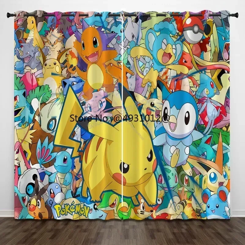 Hot Pokemon Window Curtain Pikachu Children Bedroom Cartoon Printed Kids Blackout Curtain Office Living Room Home Decor Gift