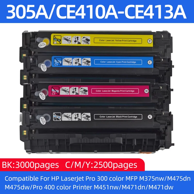 

304A CE410A CE411A CE412A CE413A toner cartridge Compatible For HP M351 M375nw M451nw M451dn M451dw M475dn M475dw Printer 4Color