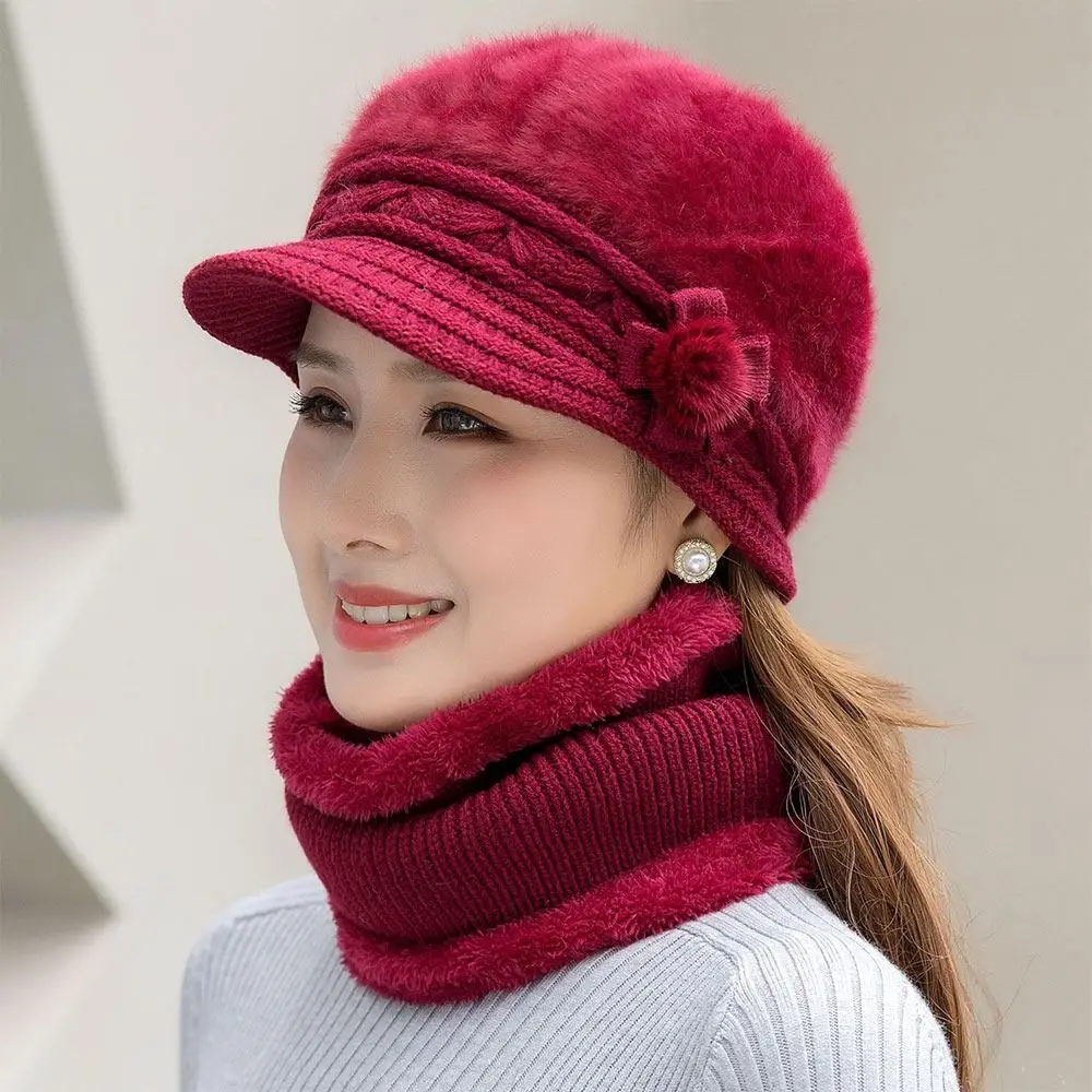 New Thick Warm Hat & Scarf Warm Set Add Fur Lined Casual Women Winter Hat Windproof Faux Fur Keep Warm Cap Outdoor