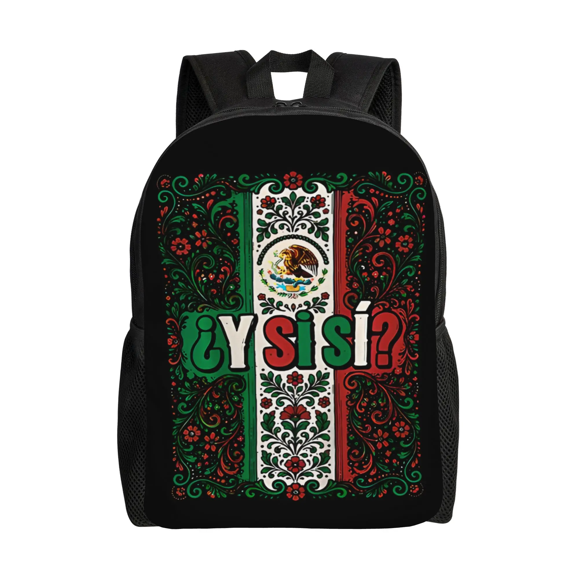 Fashion Y Si S Mexico Flag Mexican Eagle Floral Folk backpack  mochila Dual-Use Hiking Retro Washable Rucksack