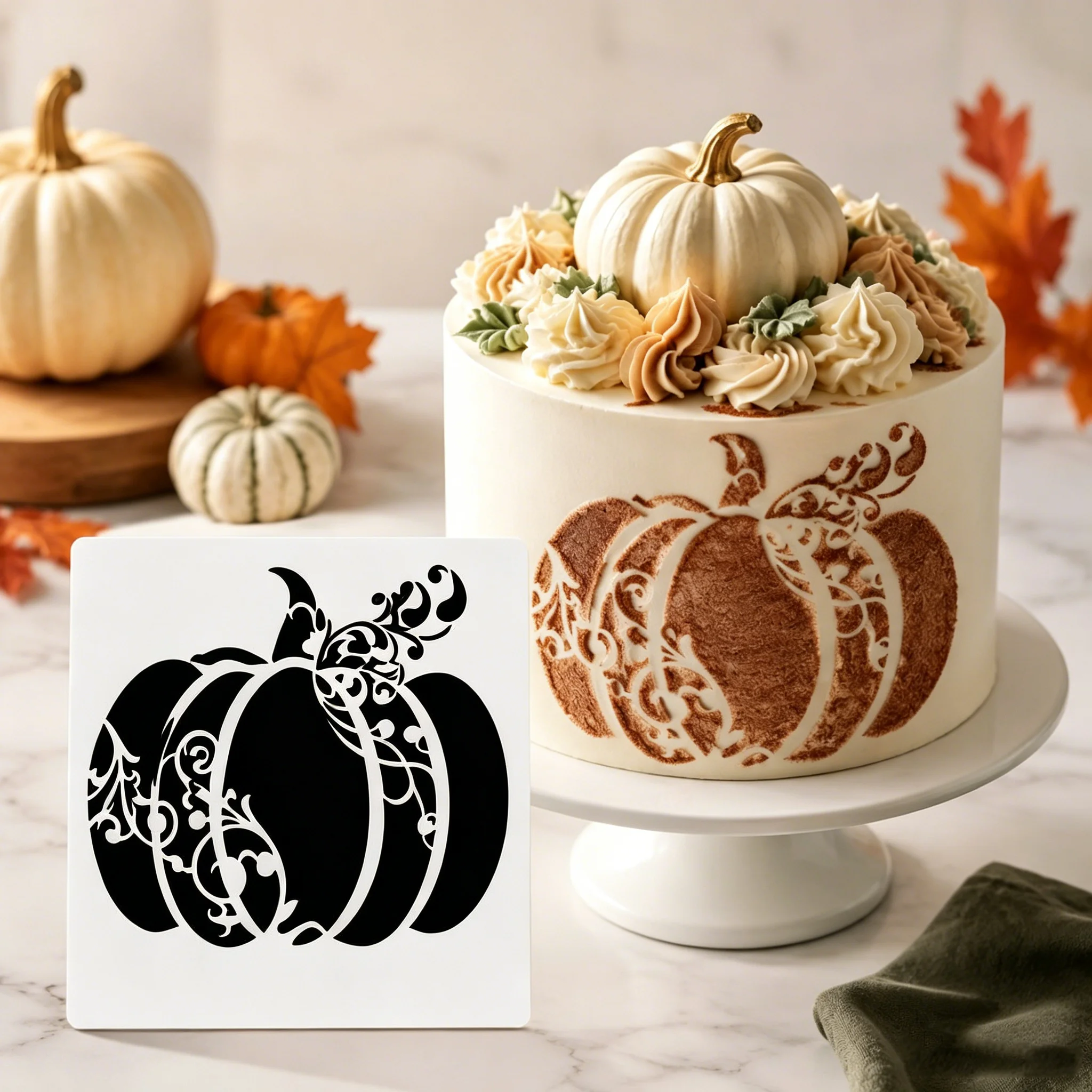 1Pc Halloween Pastoral Pumpkin Cake Stencil PET Food Grade Hollow Template Cookie Fondant Wedding Birthday Dessert Decor
