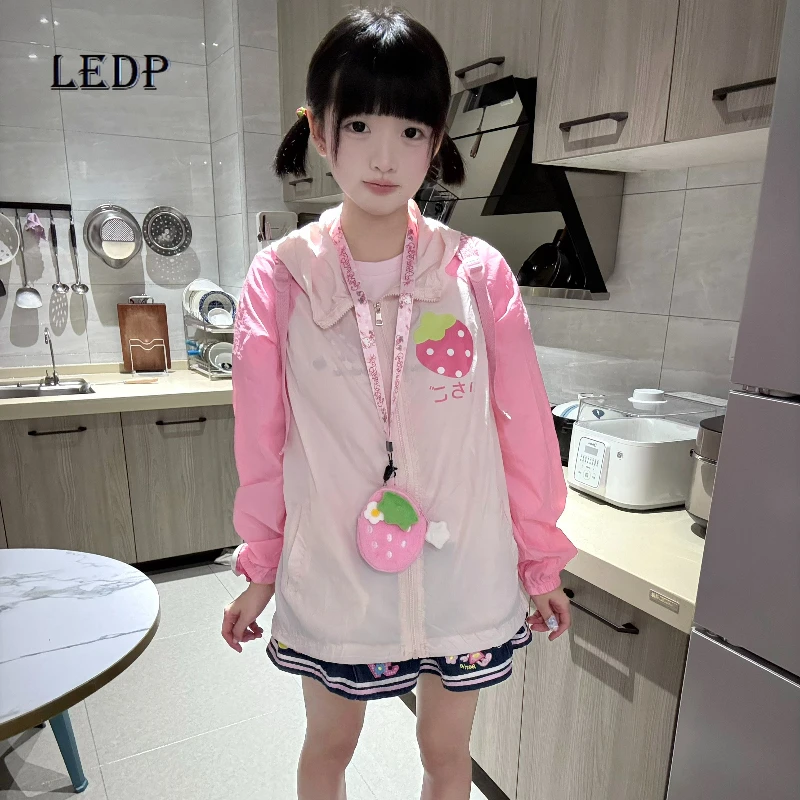 

Spring Summer Autumn Japanese Fruit Print Hooded Women's Jacket Sweet Cute Breathable Color Block Sun Protection Coat Ladies