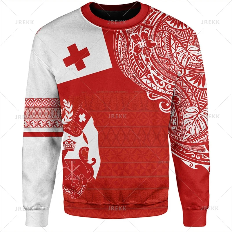 เสื้อสเวตเตอร์ลายธง Tongan เสื้อสเวตเตอร์ลำลองแขนยาวพิมพ์ลาย3D เสื้อสวมหัวแนวสตรีทแบบหลวมสำหรับฤดูใบไม้ผลิและใบไม้ร่วง