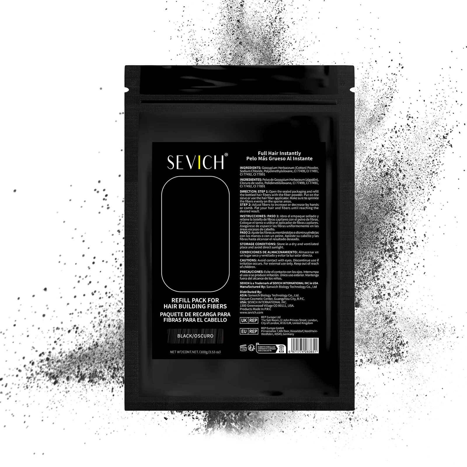 SEVICH Fibra Capilar 100g, Pó de Queratina para Espessamento de Cabelo, Spray de Fibra Capilar para Crescimento Instantâneo, Pó para Disfarçar Queda de Cabelo