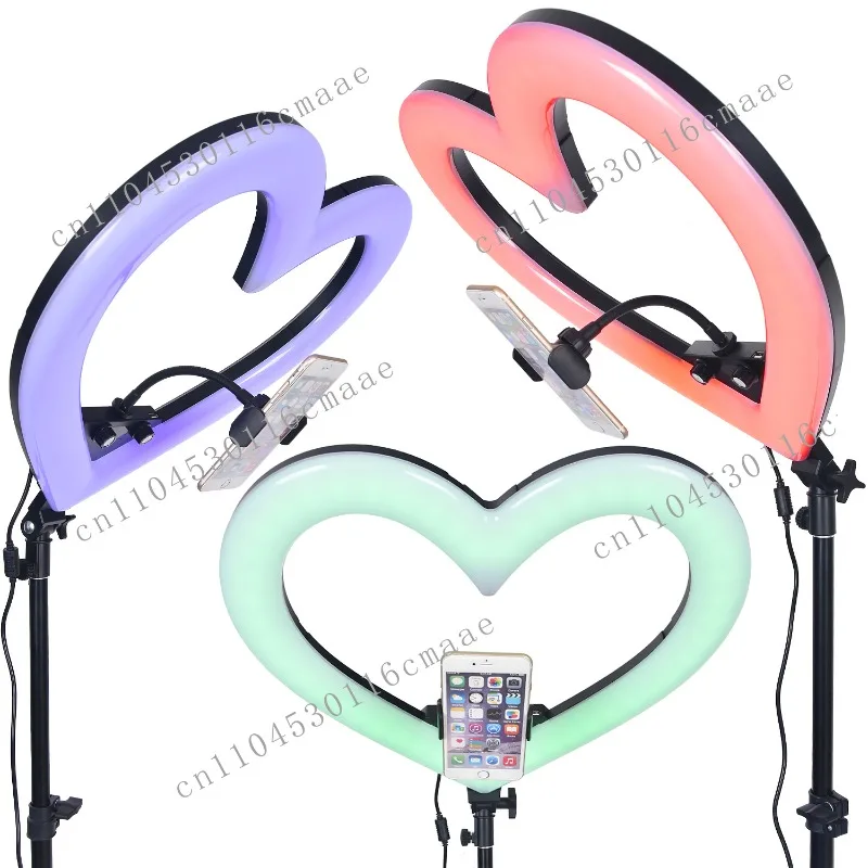 Color RGB Ring Light 18 Heart Selfie Light Emitting Diode Light Ring with Tripod Video Live Streaming YouTube Makeup