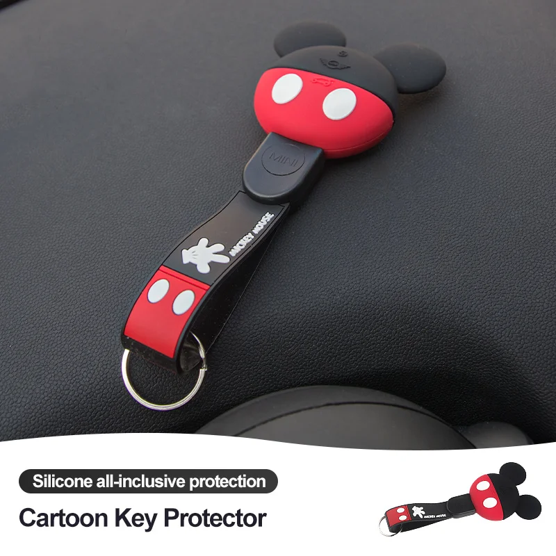 Car Key Case Silicone Cover For  M Coope r 1 F 55 F 56 F 60 F 54 Mickey Ear Shape All-Inclusive Protective Cover Key Chain