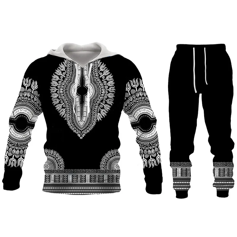 Lässige Hoodies Set 3D-Druck afrikanischen Vintage-Stil Paar Sportswear Anzug Hip Hop Langarm Set Herbst/Winter Herren bekleidung