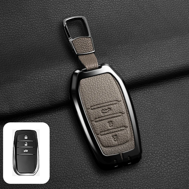 Passende Schlüsselhülle aus Zinklegierung und Leder für Toyota CHR Hilux Fortuner Land Cruiser 200 Camry Corolla Crown RAV4 Highland – Detail 23