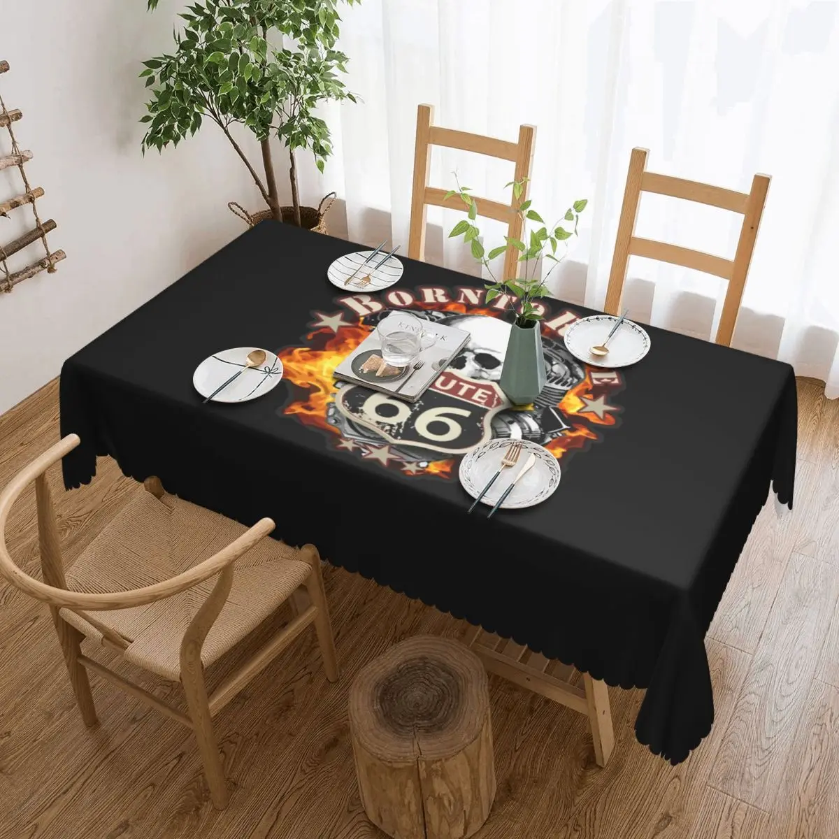 Round Tablecloth Tablecloth 60 inch Kitchen Dinning Table Cloth Spillproof Route 66 for Chopper Motorcycle Riders Table Cover