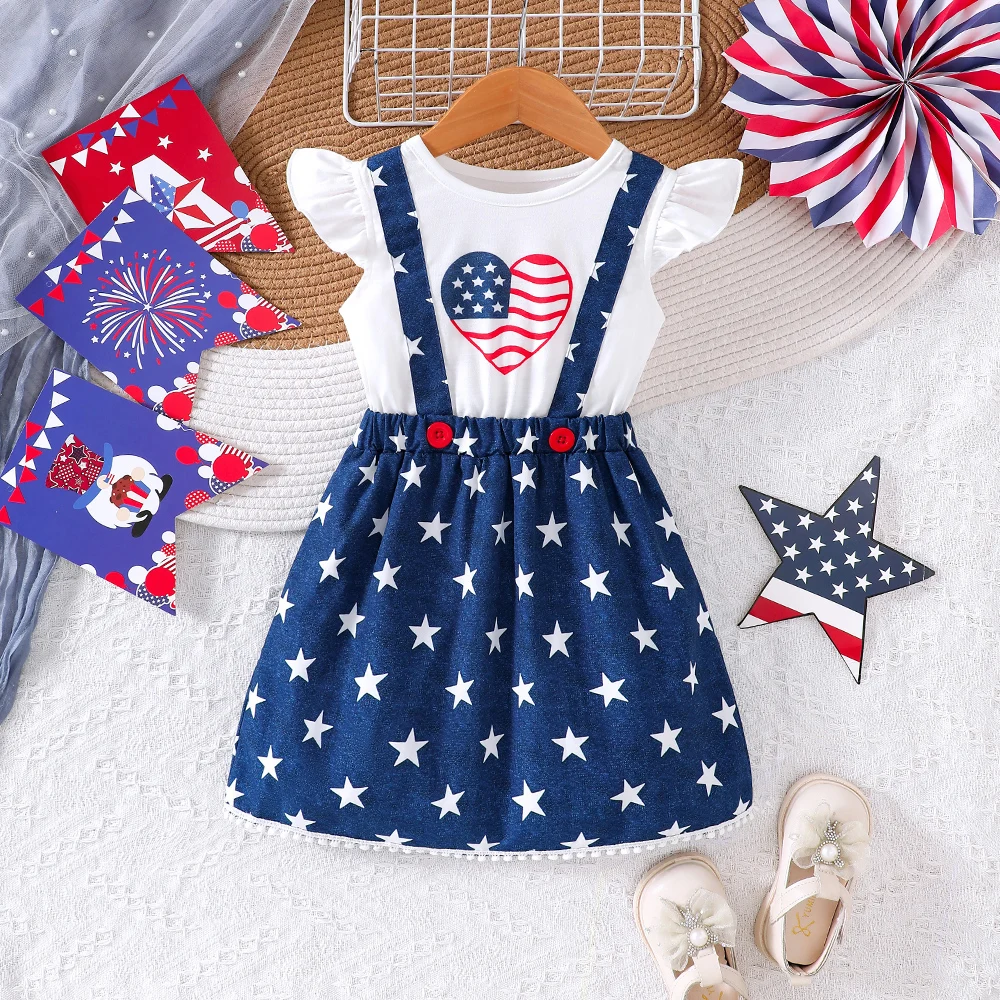 Girls' Spring/Summer USA Independence Day Two-Piece Dress