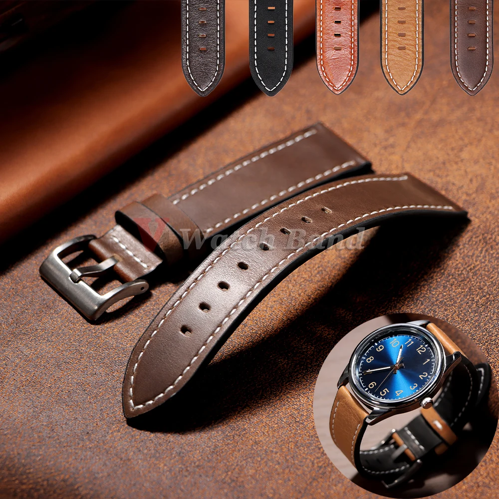 Vintage Oil Wax Leather Watchband 20mm 22mm for Omega Seiko Wristband product image