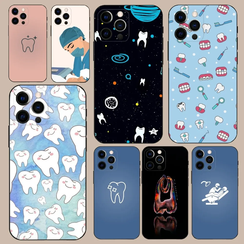 Dentist Dental Crowned Teeth Phone Case For iPhone 16,15,14,13,12,11,Pro,X,XS,Max,XR,Plus,Mini Soft Black Cover