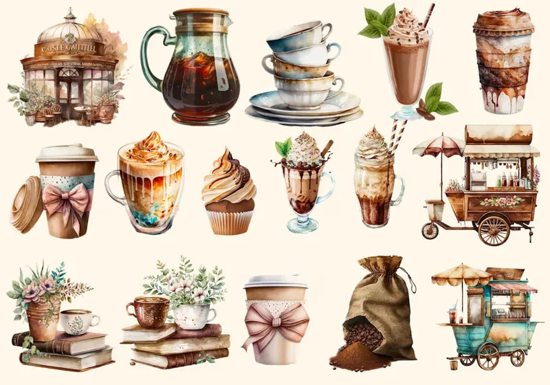 Vintage Coffee House Stickers Crafts And Scrapbooking stickers kids toys book Decorative sticker DIY Stationery