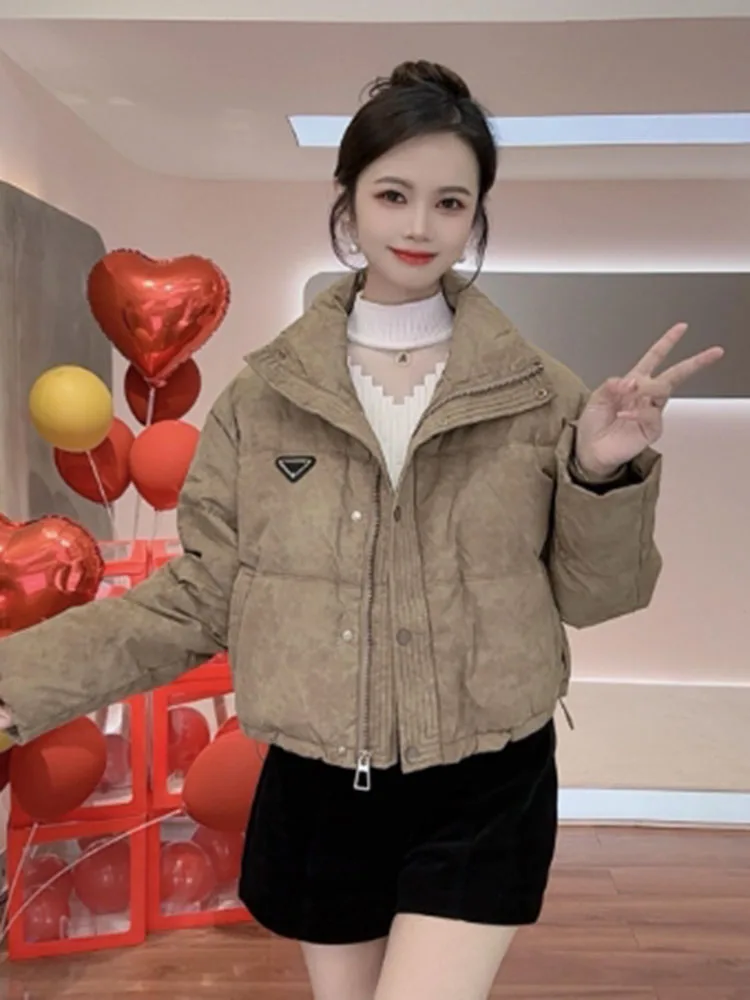 

Trendy Pure Color Stand Collar High Waist Short Bread down Cotton Jacket Women's Winter New Small Style Outerwear