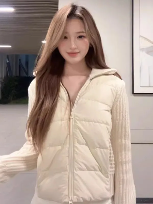 

Korean Sle High End Knitted Patchwork Cotton Jaet Women's Spring Small Size Elegance Hooded Outerwear Long Sve Zipper