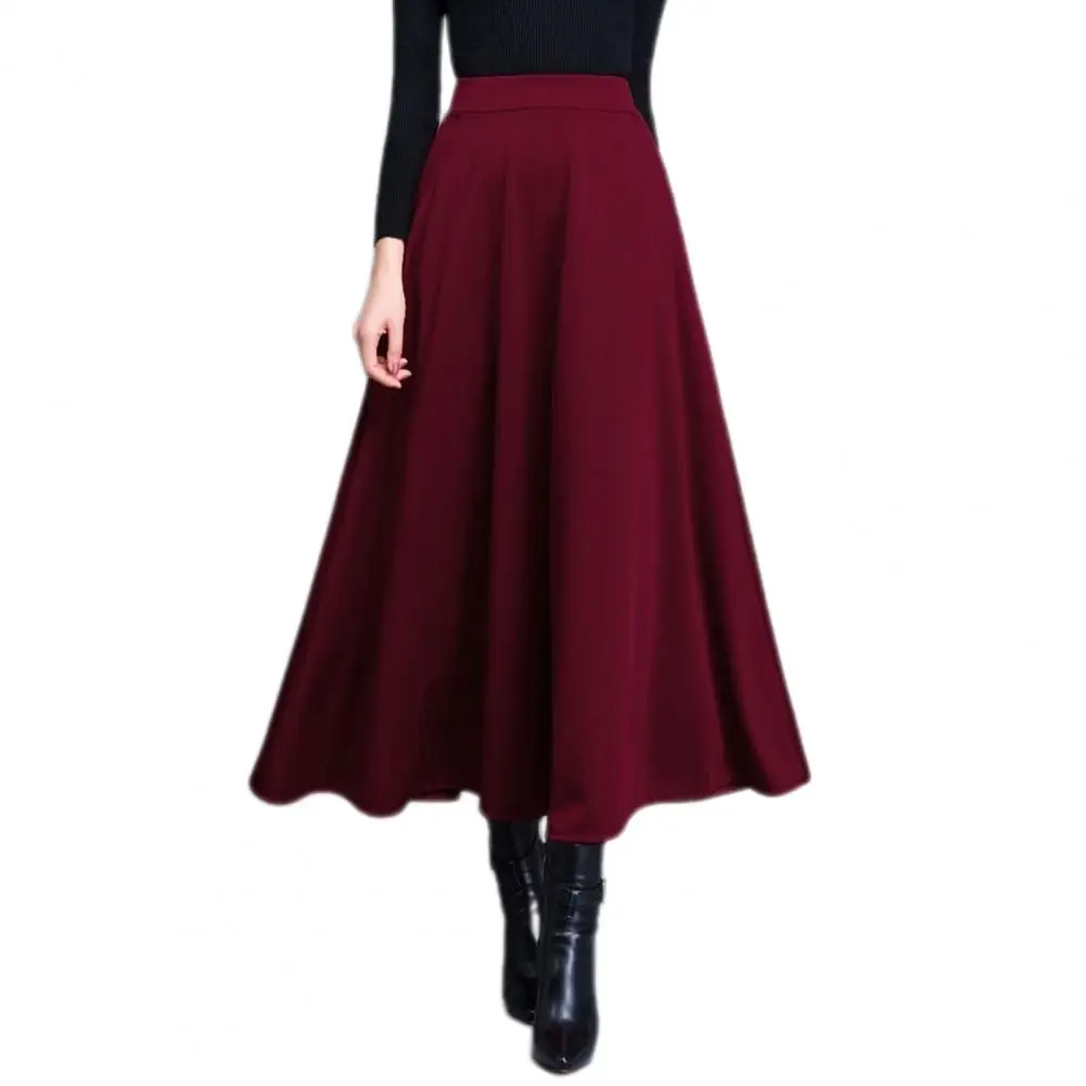 High Waist Swing Skirt Elegant Women's Maxi Skirt Collection High Waist A-line Swing Skirt with Pockets Solid Color Streetwear