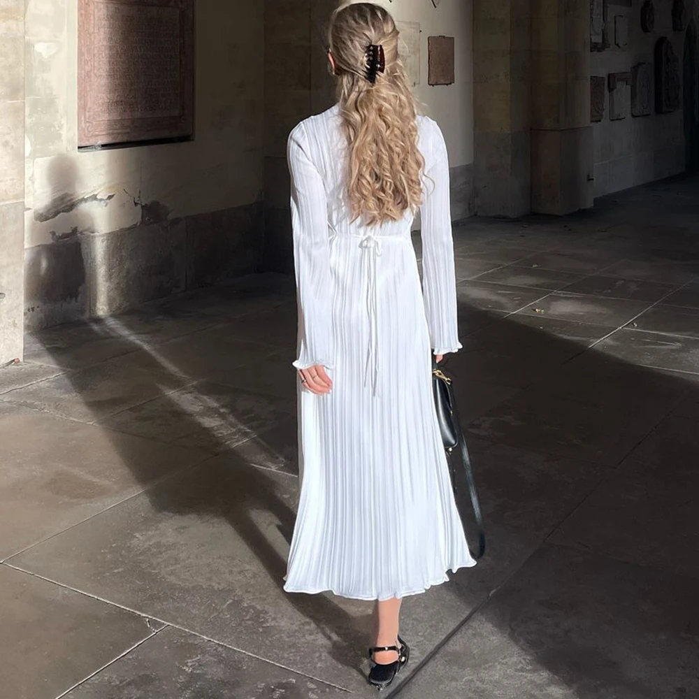 Talenza Women\'s Knitted Long Dress Autumn Winter Solid Loose Long Sleeve Tie Y2k Dress Casual Office Commuting Long Dress Female